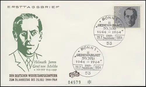 437 Comte de Moltke, vol 3 Attention 20 juillet 1944 sur le FDC ESSst Bonn