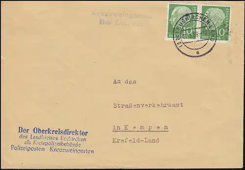 Landpost-Stempel Kreuzweingarten über EUSKIRCHEN 11.3.59 mit 183x Heuss im Paar