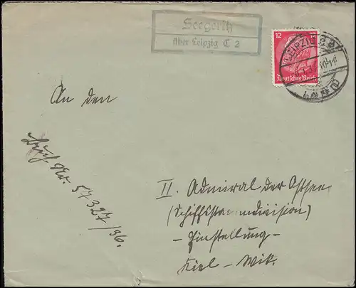 Landpost-Stempel Seegeritz über LEIPZIG C 2 LAND 8.1.37 auf Brief nach Kiel-Wyk