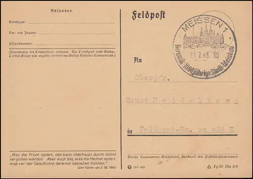 SSt MEISSEN 1 - 1.7.43 Keramik - 1000jährige Stadt - Weinbau, auf Feldpostkarte 