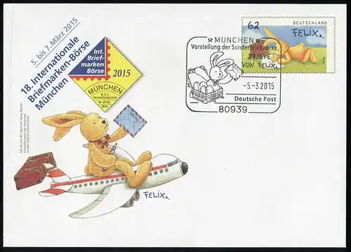 USo 356 Briefmarken-Messe München - Felix der Hase 2015, ESSt MÜNCHEN 5.3.15