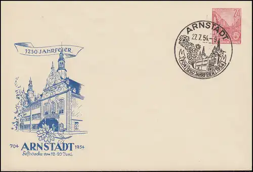 PU 12 Fünfjahrplan 24 Pf 1250 Jahrfeier Arnstadt 1954, SSt ARNSTADT 1954