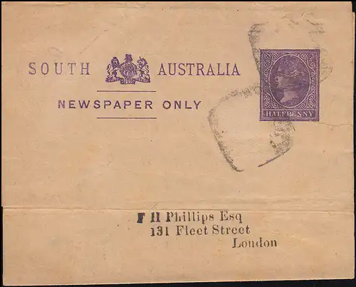 Australien Ganzsache Streifband HALF PENNY violett Königin Victoria nach London
