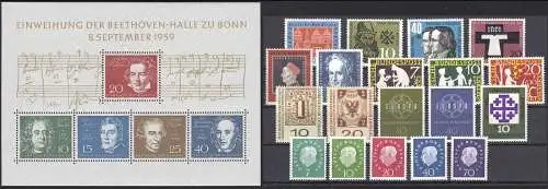 302-325 Bund-Jahrgang 1959 komplett (19 Marken und Block 2), postfrisch **