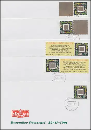 Niederlande 1426 Dezembermarke Weihnachten 1991 ZD-Set auf 5 Schmuck-FDC (V1587)