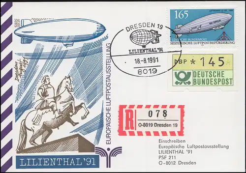 Carte spéciale Exposition européenne de courrier aérien avec SSt DRESD LILIENTHAL 18.8.91