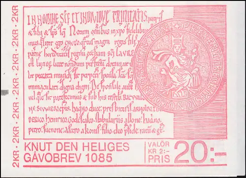 Markenheftchen 106 König Knut IV. mit Zählbalken und Bogenzählnummer (BZN) **