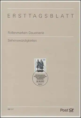 ETB 29/1997 SWK 100 Pf. Goethe-Schiller-Denkmal Weimar