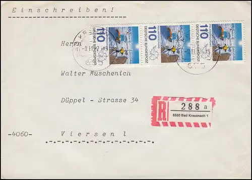 1100 Recherche Polaire de 3 bandes verticales MeF R-Lettre BAD KREUZNACH 8.11.1982