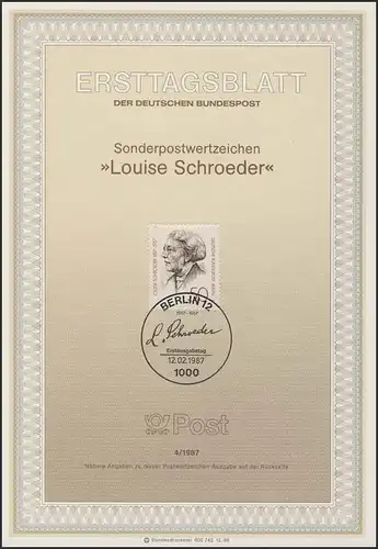 ETB 04/1987 Louise Schroeder, Politikerin