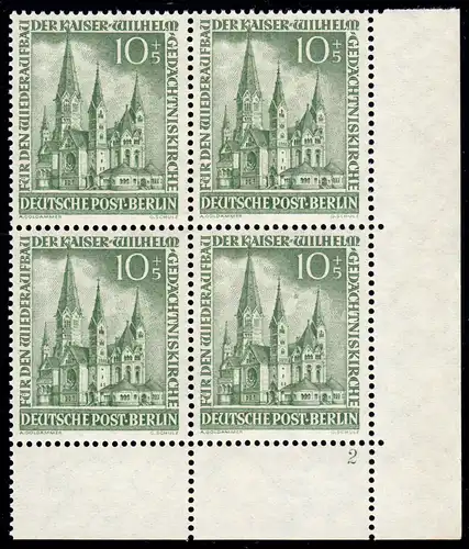 107 Eglise commémorative 10 Pf en bloc de quatre coins avec FN 2, non plié, **