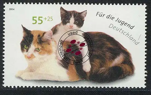 2404 Jugend 55+25 C Katze mit Jungen, O gestempelt