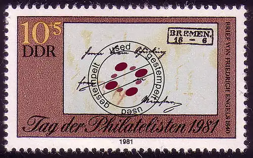 2646 Tag der Philatelisten 10+5 Pf Engels 1981 O gestempelt