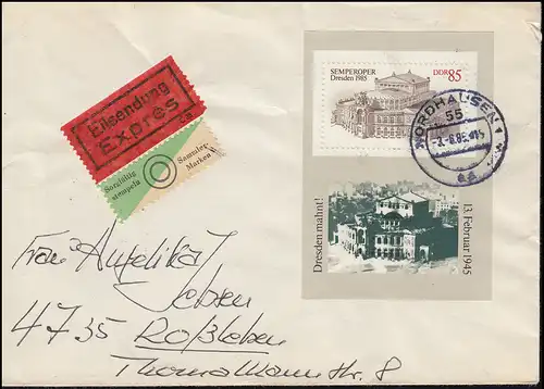 DDR Block 80 Wiedereröffnung Semperoper Dresden auf Eil-Brief NORDHAUSEN 3.6.85