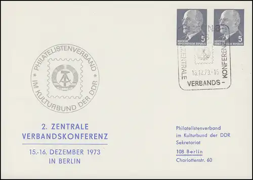 PP 11/42a Ulbricht 5+5 Pf Verbandskonferenz 1973 - mit Anschrift, SSt BERLIN