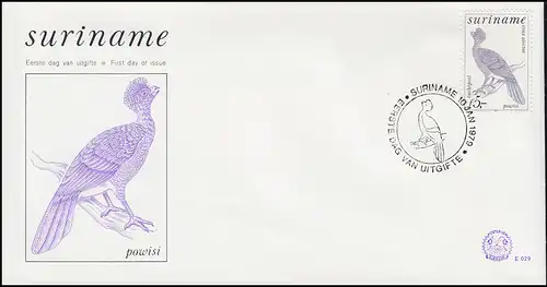 Surinam Vogel Powisi - Hokkohuhn 1979 auf Schmuck-FDC