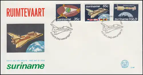 Surinam Bemannte Raumfahrt 1982 Space Shuttle Apollo-Sojus-Projekt Schmuck-FDC