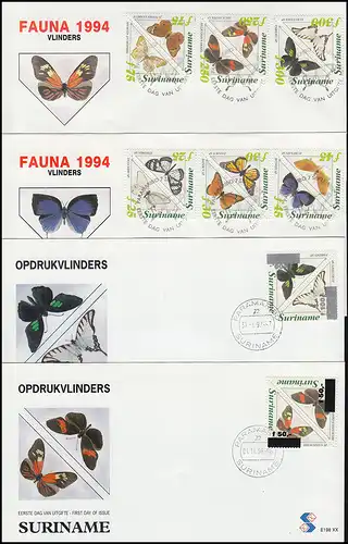 Surinam papillons et papillon 1994 - en partie avec impression - sur 4 bijoux FDC