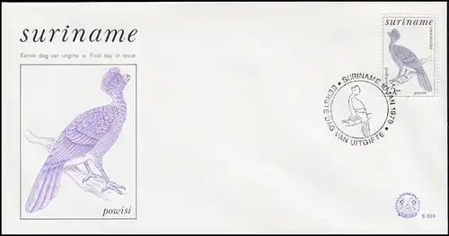 Surinam Vogel Powisi - Das Hokkohuhn auf Schmuck-FDC von 1979