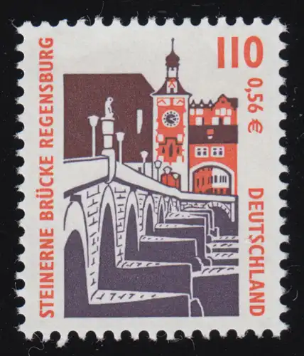 2140F SWK 110 Pf / 0,56 Euro Brücke Regensburg - OHNE Melierfasern, **