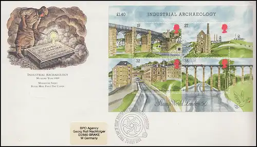 Royaume-Uni: Bloc 5 Monuments de construction 1989 sur les bijoux FDC