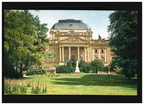 AK Wiesbaden Theater mit Schillerdenkmal, Feldpost, Wiesbaden 30.4.1941