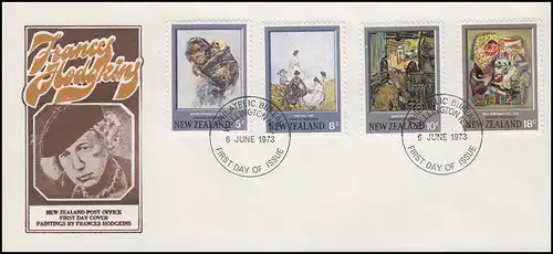 Nouvelle-Zélande: Frances Hodgkins - peintre, 4 valeurs, Bijoux-FDC Wellington 6.6.1973