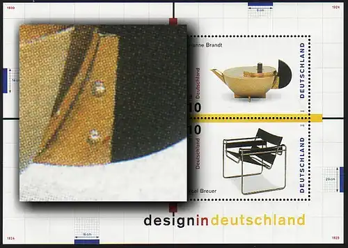 Block 45 Design 1998: roter Strich am Kannengriff bei MICHEL 2002, **