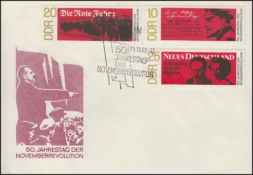 1417-1419 Jahrestag der Novemberrevolution 1968 - Satz auf Schmuck-FDC