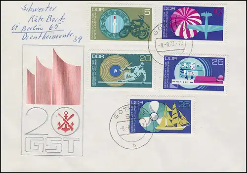 1773-1777 GST 1972 - Satz auf Schmuck-FDC ET-O GOTHA 8.8.92 nach Berlin