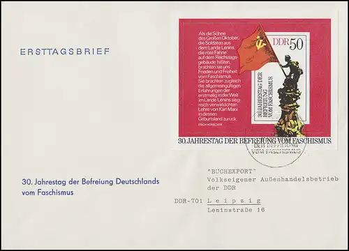 Block 42 Jahrestag der Befreiung vom Faschismus 1975 auf Schmuck-FDC ESSt Berlin