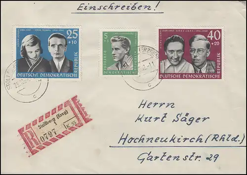 849+852+853 Résistanceur Scholl R-Lettre STOLLBERG 25.10.62