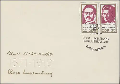 1650-1651 Liebknecht / Luxemburg 1971: Zusammendruck auf Schmuck-FDC ESSt Berlin