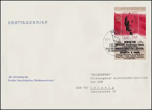 Block 50 Oktoberrevolution Lenin 1977 auf Schmuck-FDC Buch-Export ESSt Berlin