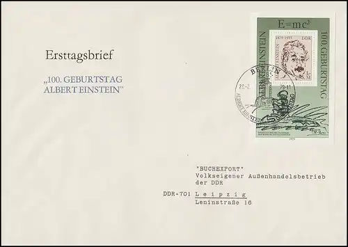 Block 54 Albert Einstein 1979 - Block auf Schmuck-FDC Buch-Export ESSt Berlin