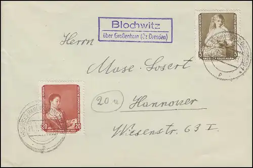 693+695 peintures avec des bureaux de poste-O Blochwitz Lettre GRANDENHAIN (DRESDEN) 21.7.59