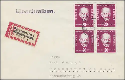 627 Planck: Quadraerblock R-Lettre de Not-R-Zettel Poste I KNAPPENRODE 19.8.59