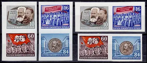 392-395B YI aus Block 9 Marx, 4 ungezähnte ZD, Set postfrisch **