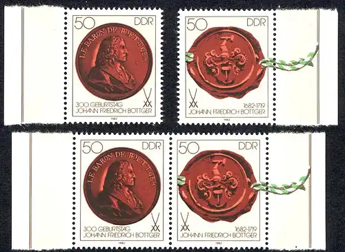 2671-2672 aus Block 65 Böttger 1982, 1 ZD und 2 Ezm, Set ** postfrisch