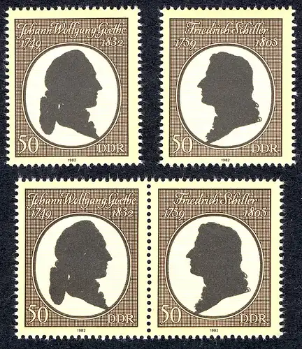 2681 - 2682 en bloc 66 Goethe et Schiller 1982, 1 ZD et 2 Ezm, set **