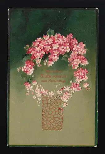 fleurs blanches rouges vase stylisé nom de jour de la Silésie supérieure Troppau / Opava 1908