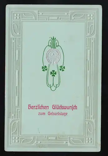 Silber Stern + Hufeisen mit Glücksklee Glückwunsch Geburtstag Nortorf 10.7.1912