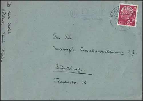 Landpost-Stempel Dainbach über LAUDA LAND 30.6.58 nach Würzburg