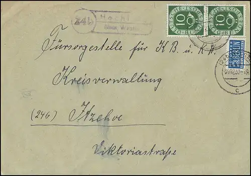 Landpost-Stempel Hochland über WILSTER, Brief 30.12.53 nach Itzehoe