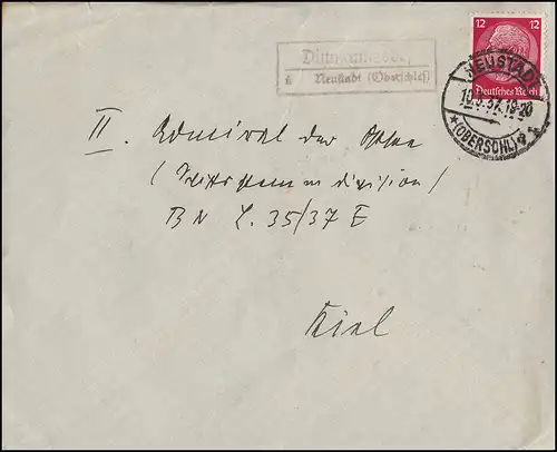 Landpost-Stempel Dittmannsdorf über NEUSTADT (OBERSCHL.), Brief 10.3.37