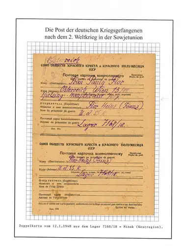 Kriegsgefangenenpost Lager 7168 /18 Minsk UdSSR nach Österreich Wien 12.1.1948