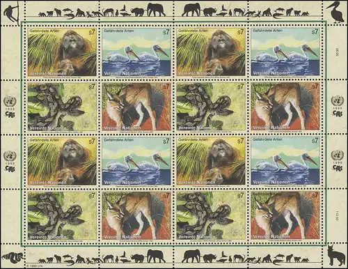 Nations unies Vienne 287-290 Espèces menacées VII - Faune 1999, Bogen ZD **