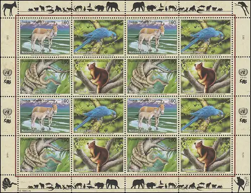 UNO Genf 369-372 Gefährdete Arten VII - Fauna 1999, ZD-Bogen **