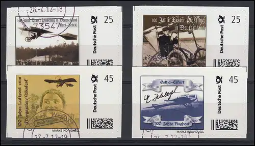 MONTRES INDIVIDUELL 100 ans de courrier et de vol aérien en Allemagne, 4 timbres O