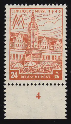 164Y Leipziger Messe 24 Pf mit Unterrand und PLF V beschädigtes M, Feld 44, **